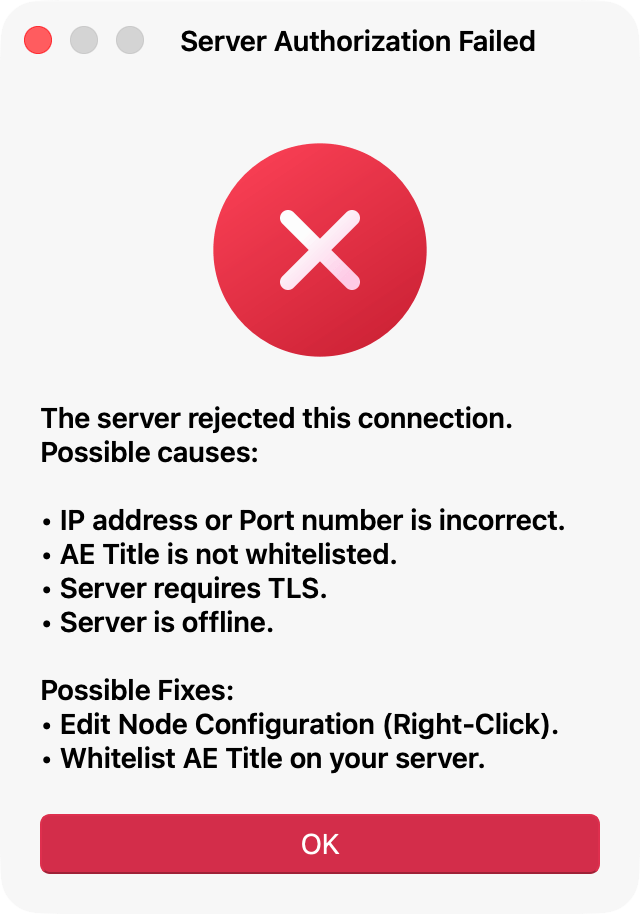 DIMSE Error Dialog