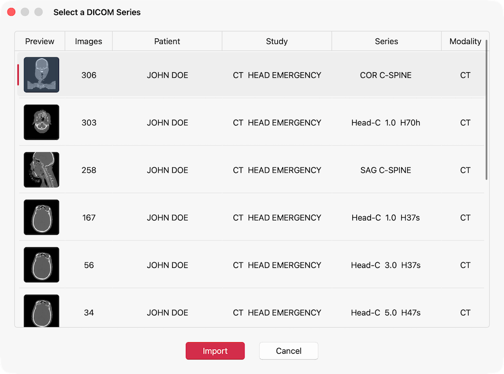 Select DICOM Series