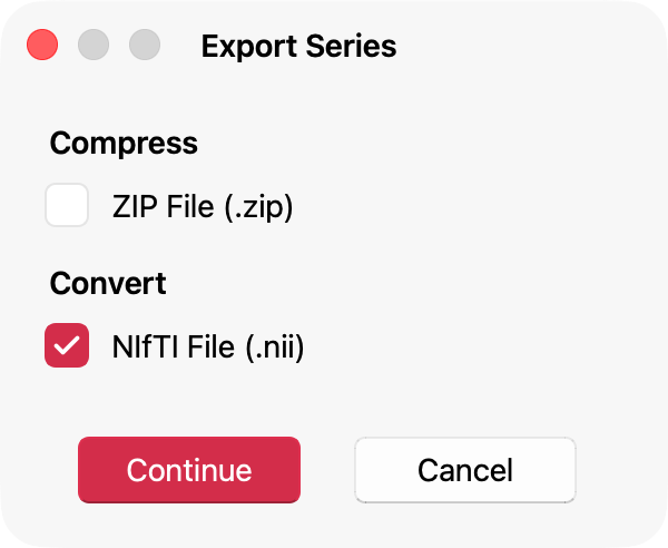 Export Series Dialog - NIfTI File selected