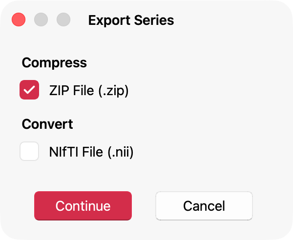 Export Series Dialog - ZIP File selected
